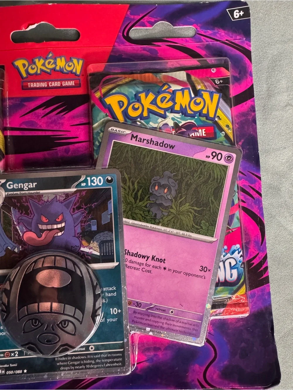 Pokemon TCG Gengar Marshmallow Mimikyu 2 pack Blister coin